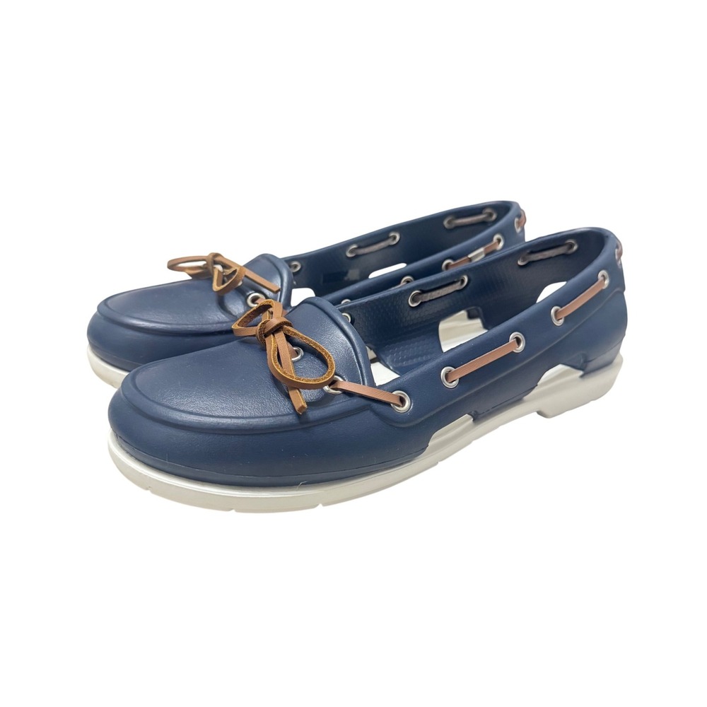 Crocs Beach Line Hybrid Boat Shoes Size 8 Navy Blue White Slip On - Picture 2 of 10
